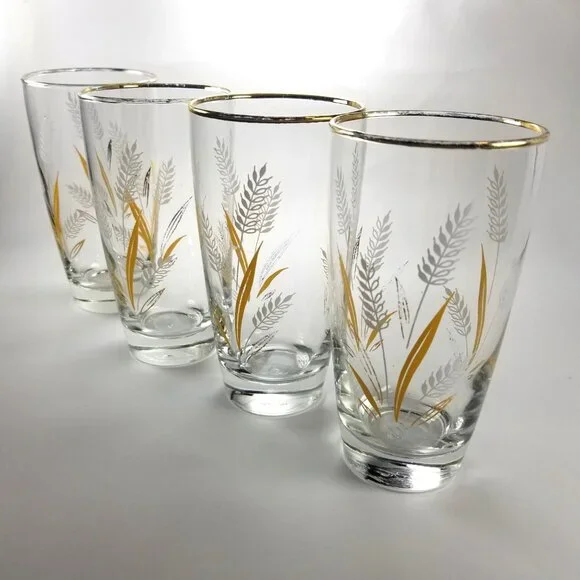 Libby Wheat Spray Cocktail Glasses, White and Gold Wheat Tumblers, Circa 1960 - Picture 13 of 15